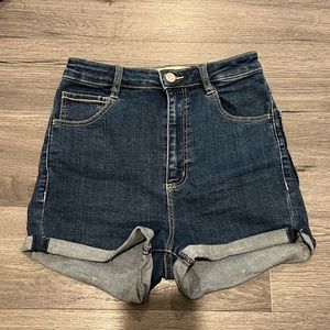 High waisted jean shorts from garage. Dark blue denim. Worn once.